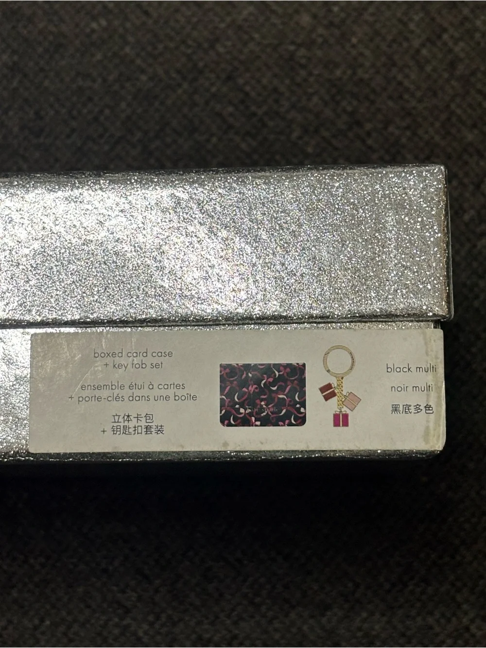 kate spade Black Multi Swirl Cardholder with Lipstick Charm Keyring